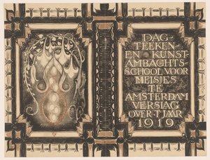 Einbandentwurf für: Bericht der Zeichen- und Kunstgewerbeschule für Mädchen in Amsterdam für das Jahr 1919