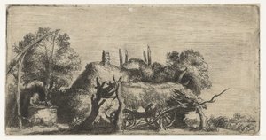 Landschaft mit einem Brunnen und einem Wagen von Nicolaes Anthoni Flinck (attributed to)
