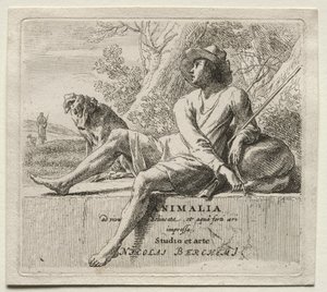 Animalia: Frontispiz, Schäfer und Hund von Nicolaes Berchem