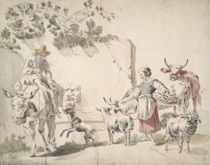 Bauern auf dem Weg zum Markt von Nicolaes Berchem