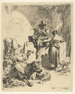 Flötenspielender Hirte und Spinnerin von Nicolaes Pietersz Berchem