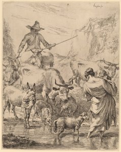 Herde überquert den Bach von Nicolaes Pietersz Berchem