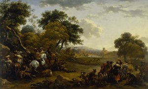 Landschaft mit Jägern von Nicolaes Pietersz. Berchem