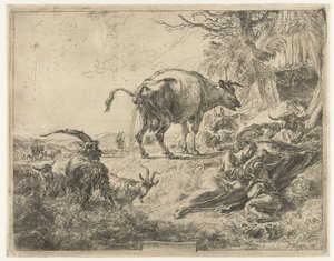 Schlafende Hirtenfamilie und ruhendes Vieh