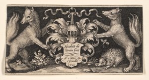 Titelblatt mit zwei Füchsen, aus Kämpfende Chimären und Szenen aus Äsops Fabeln von Nicolaes de Bruyn