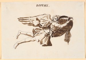 Boreas. Entwurf zum Relief am Turm der Winde in Pamphilus und Davus im Gespräch