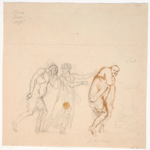 Davus Mysis und Chremes. Studie zum Bild Chremes lauscht dem Gespräch von (Dienstmädchen) Mysis und Davus von Nicolai Abildgaard