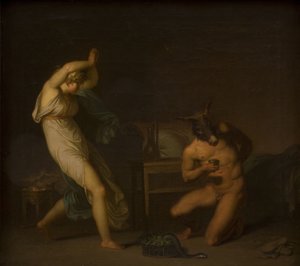 Fotis sieht ihren Geliebten Lucius in einen Esel verwandelt. Motiv aus Apuleius