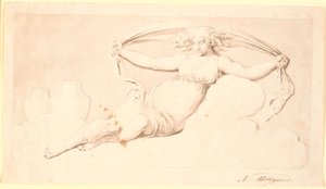 Die Nacht, eine ruhende Frauenfigur. Ausgeführt als Grisaille. Gleiche Komposition wie Td 542,38 jedoch ohne Flügel und mit offenem Haar von Nicolai Abildgaard