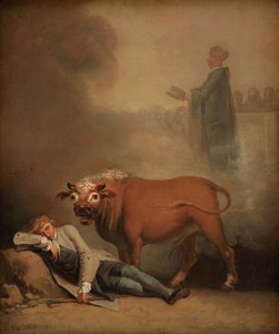 Niels Klim denkt, er hört den Diakon, als er von einem Stier geweckt wird von Nicolai Abildgaard