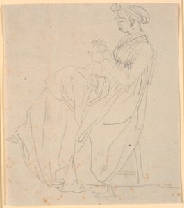 Profilbild der zweiten Frau des Künstlers Juliane Marie Abildgaard geb. Ottesen, sitzend mit Nähzeug, ganze Figur von Nicolai Abildgaard