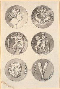 Sechs Darstellungen antiker Medaillen von Nicolai Abildgaard