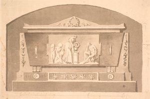 Entwurf für einen Sarkophag mit Relief für das Gandilske Grabmal auf dem Assistens Friedhof