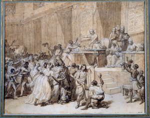 Französische Revolution: Der Nationalkonvent beschließt die Abschaffung der Sklaverei in den Kolonien am 4.02.1794 (16 Pluviose An II) in Paris. Tuschzeichnung von Nicolas Andre Monsiau (1754-1837) von Nicolas Andre Monsiau