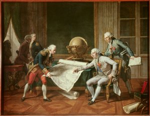 Der König von Frankreich Ludwig XVI. (1754-1793) gibt Anweisungen an Kapitän Jean-Francois Galaup, Graf von La Perouse