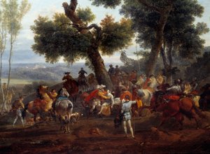Religionskriege: Das Treffen des Königs von Frankreich Henri IV (1553-1610) und Sully nach der Schlacht von Ivry im Jahr 1590 von Nicolas Antoine Taunay