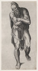 Joseph von Arimathäa, nach Michelangelos Kreuzigungsfresko in der Cappella Paolina, 1540-66 von Nicolas Beatrizet
