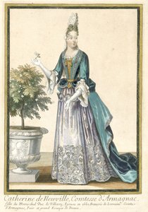 Französische Drucke, die französische Mode propagieren: Porträt von Catherine de Neuville, Gräfin von Armagnac von Nicolas Bonnart (fils)