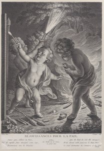 Feier des Friedens, drei Putti mit Feuerwerk, 1745-71 von Nicolas Gabriel Dupuis