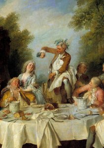 Schinkenfrühstück. Szene eines ländlichen Banketts um einen Schinken in der Noblesse (Detail). Gemälde von Nicolas Lancret (1690-1743) 1735. Maße 1,8x1,2 m. Chantilly, Museum Condé von Nicolas Lancret