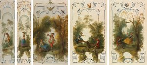 Wandpaneele: Der Gärtner, Gartenbau, Der Weinberg, Die Wippe, Die Schaukel von Nicolas Lancret
