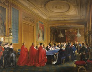 Louis-Philippe erhält den Hosenbandorden von der jungen Königin Victoria, 1844