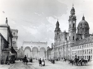 Königspalast, Marschällehalle und Theatinerkirche in München, erste Hälfte des 19. Jahrhunderts von Nicolas Marie Joseph Chapuy