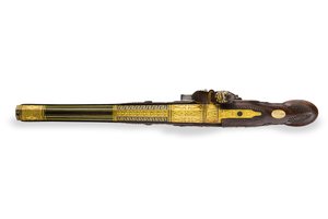 Eines von einem Paar silbermontierter gezogener Steinschlosspistolen, Versailles, 1825