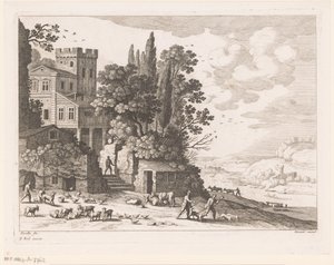 Landschaft mit Haus, Figuren und Vieh von Nicolas Perelle