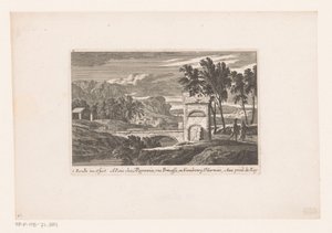Landschaft mit Wanderern bei einer Steinbrücke von Nicolas Perelle