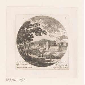 Festungsstadt und Figuren bei einem Baum von Nicolas Perelle