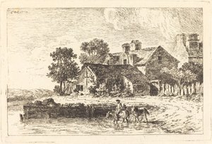 Pferde werden zu einem gewundenen Flussufer geführt von Nicolas Perignon