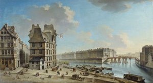 La Grève, die Île Saint-Louis und die Pont Rouge, gesehen vom Place de la Grève, circa 1754 von Nicolas Raguenet