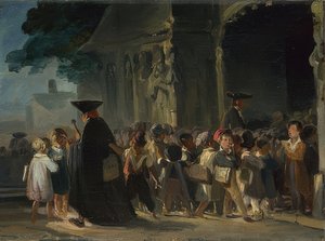 Kinder vor einem Kircheneingang von Nicolas Toussaint Charlet