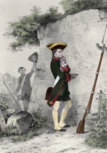 Napoleon I. Bonaparte (1769 - 1821) in der Militärschule von Brienne im Jahr 1783. Gravur von Charlet aus dem 19. Jahrhundert