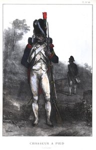 Napoleonische Kriege, französische Armee, Fußjäger der kaiserlichen Garde in voller Montur, 1845 von Nicolas Toussaint Charlet