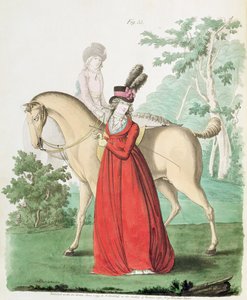 Eine Dame geht im Reitkleid aus Nikolaus Heideloffs Galerie der Mode, Band II, Juni 1795 von Nicolaus von Heideloff