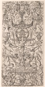 Ornamenttafel mit Vogelkäfig