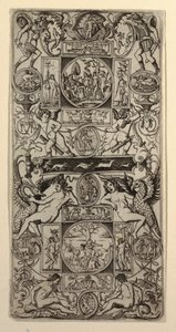 Ornamenttafel mit Orpheus und dem Urteil des Paris von Nicoletto da Modena