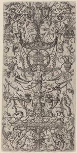 Ornamenttafel mit einem Vogelkäfig