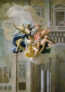 Fama trägt das Wappen des Hauses Harrach (Detail) von Nicolo Maria Russo or Rossi