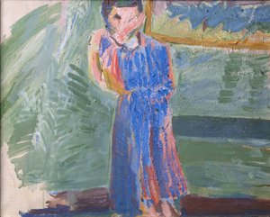 Stehende Figur, blaues Kleid