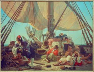 Piraten auf dem Verdeck ihres Schiffes