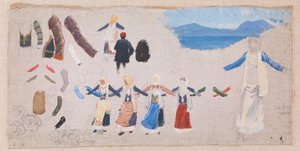 Tanzende Frauen, Kostümdetails und eine Landschaft von Niels Skovgaard