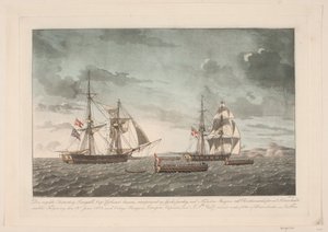 Der englische Kutterbrigg Seagull nach dem Kampf mit der Brigg Lougen, 19. Juni 1808 von Niels Truslew