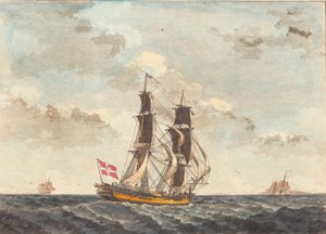 Eine dänische Brigg segelt fast vor dem Wind