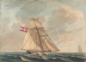 Ein dänischer Kutter segelt dicht am Wind