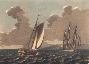 Eine Jagd segelt vor einem Schleier und eine Fregatte ebenso