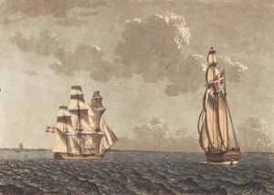 Ein wendendes Schiff und eine Galeere mit Seitenwind von Niels Truslew