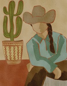 Cowgirl und Kaktus in der Wüste von Nikita Jariwala